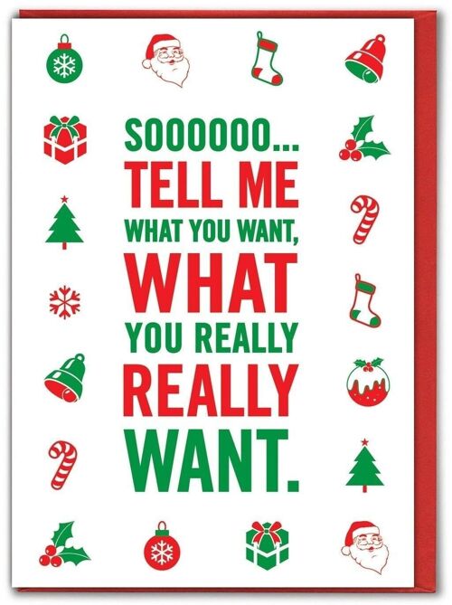 Funny Christmas Card - Tell Me What You Want by Brainbox Candy