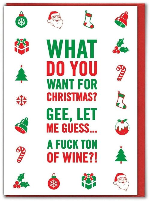 Funny Christmas Card - Fuck Ton Of Wine by Brainbox Candy