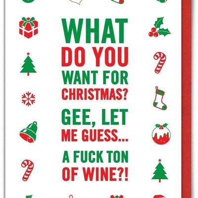 Divertida tarjeta de Navidad - Fuck Ton Of Wine de Brainbox Candy