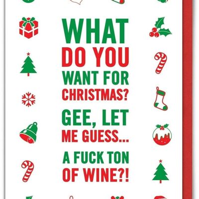 Funny Christmas Card - Fuck Ton Of Wine by Brainbox Candy