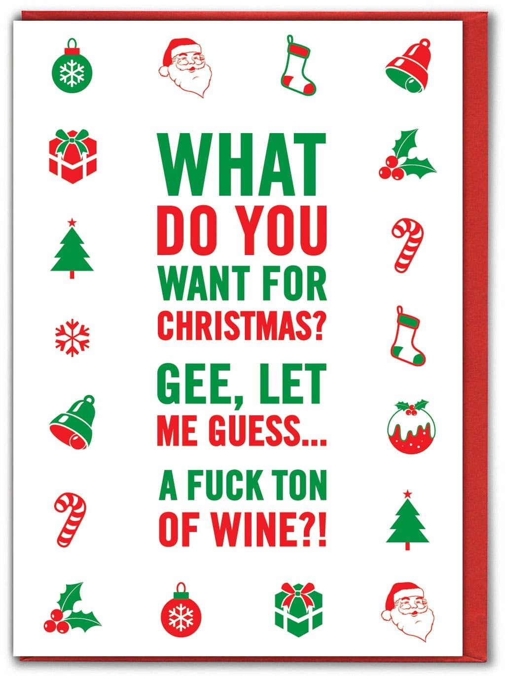 Funny Christmas Card - Fuck Ton Of Wine by Brainbox Candy