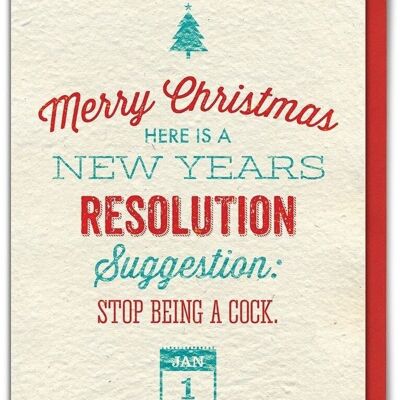 New Years Resolution Cock Funny Christmas Card
