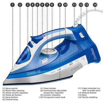 Fer à repasser semelle céramique avec ou sans fil 2400W Bomann DB6006CB-bleu 10