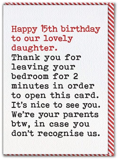 Funny 15th Birthday Card For Daughter - Leaving Bedroom