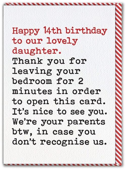 Funny 14th Birthday Card For Daughter - Leaving Bedroom