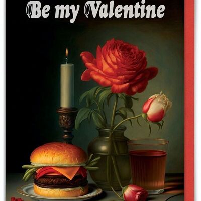 Biglietto di San Valentino divertente - Hamburger di San Valentino con lancio moderno