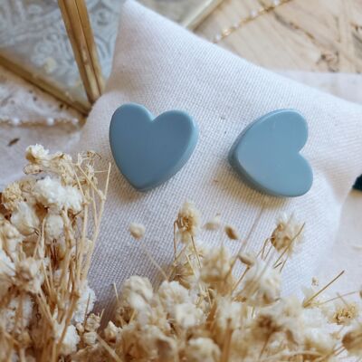 Blue heart stud earrings