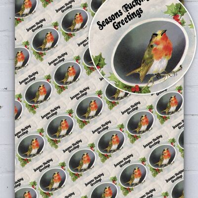 Rude Xmas Gift Wrap - Robin **Pack of 2 Sheets Folded** by Modern Toss