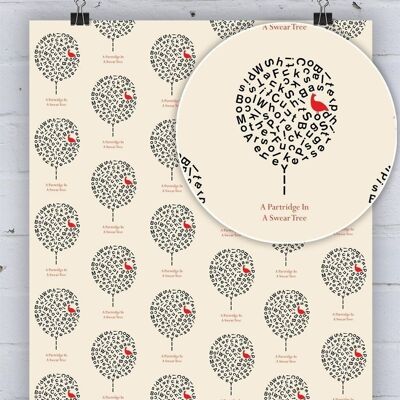 Partridge Swear Tree Rude Christmas Gift Wrap **Pack of 2 Sheets Folded** by Modern Toss