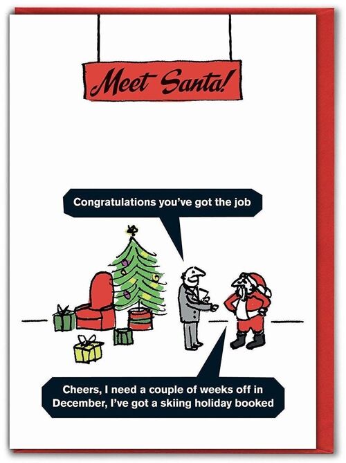 Santa Skiing Holiday Christmas Card