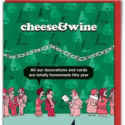 Carte de Noël de décorations de fromage et de vin