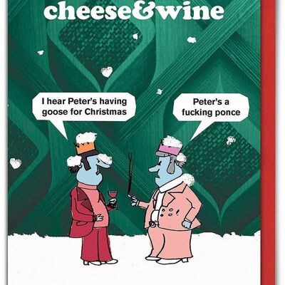 Biglietto di Natale con oca formaggio e vino