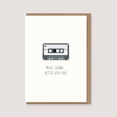 Carte pliée avec enveloppe - "Cassette - La musique sonne mieux avec toi"