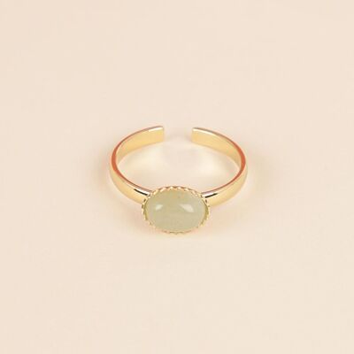 Golden adjustable ring with green pearl