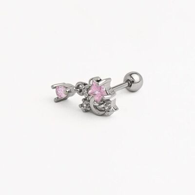 Esther piercing earring - silver/pink