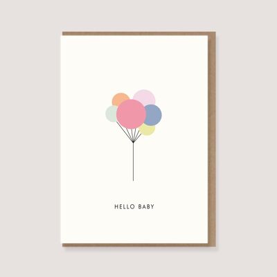 Carte dépliante avec enveloppe - "Ballons - Hello Baby"
