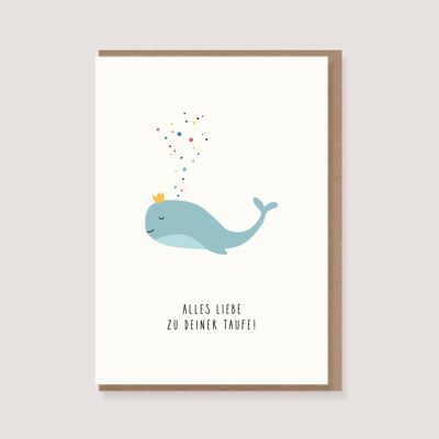 Carte dépliante avec enveloppe - "Baleine - Tout le meilleur pour votre baptême"