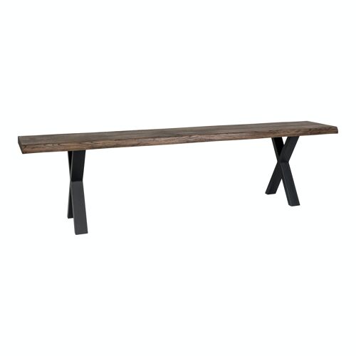 Toulon Bench - Bench in oak with wavy edge, smoked oil with black legs, 180x32x46 cm