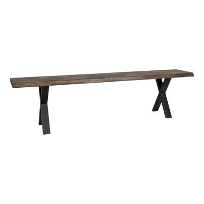 Toulon Bench - Bench in oak with wavy edge, smoked oil with black legs, 180x32x46 cm