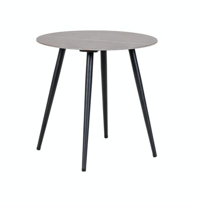 Lazio Side Table - Mesa auxiliar con tablero de cerámica, gris con patas negras, Ø45 cm