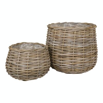 Paniers Pulo - Panier en kubu, avec intérieur en plastique, lot de 2