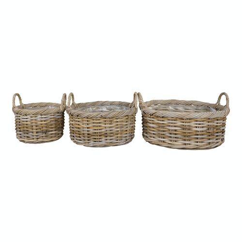 Kuta Baskets - Basket in kubu, with plastic inside, set of 3