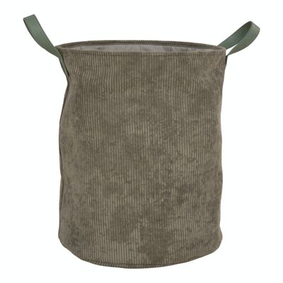 August Laundry basket - Laundry basket in corduroy, w. handles, olive green, round, Ø42x50 cm