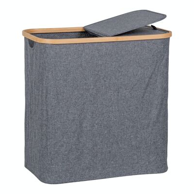 Noto Laundry Basket - Laundry basket in bamboo/textile, dark grey, 54x33x54 cm