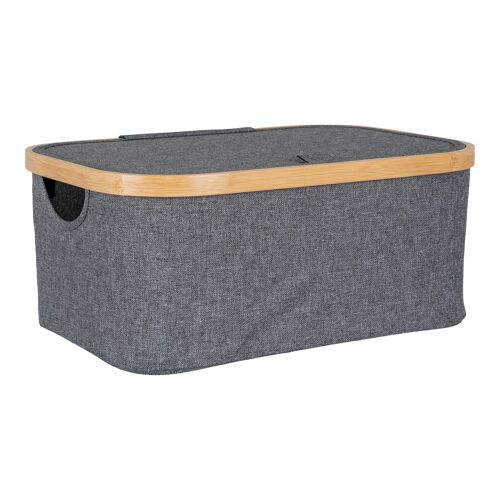 Noto Basket - Basket in bamboo/textile, dark grey, 38x26x16 cm