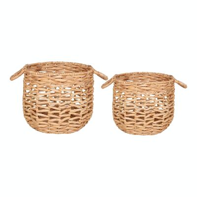 Adra Baskets - Paniers en jacinthe d'eau, nature, avec poignées, ronds, lot de 2