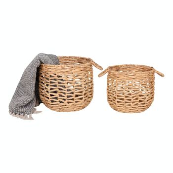 Adra Baskets - Paniers en jacinthe d'eau, nature, avec poignées, ronds, lot de 2 2