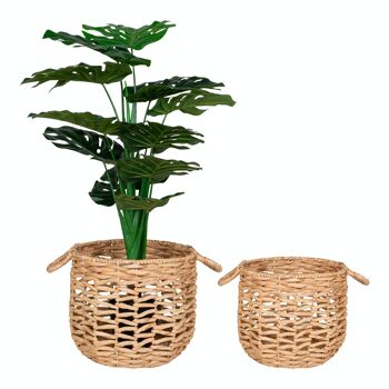 Adra Baskets - Paniers en jacinthe d'eau, nature, avec poignées, ronds, lot de 2 3