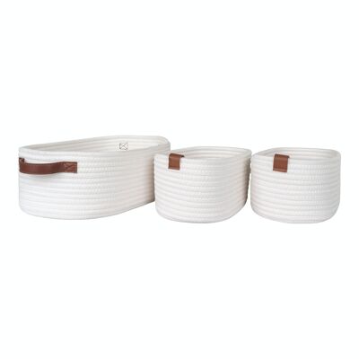 Jarana Baskets - Cestini in cotone, bianco, set da 3