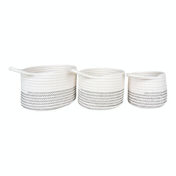 Algar Baskets - Paniers en coton, blanc/gris, ronds, lot de 3 1