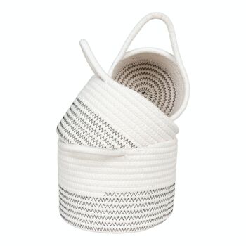 Algar Baskets - Paniers en coton, blanc/gris, ronds, lot de 3 3