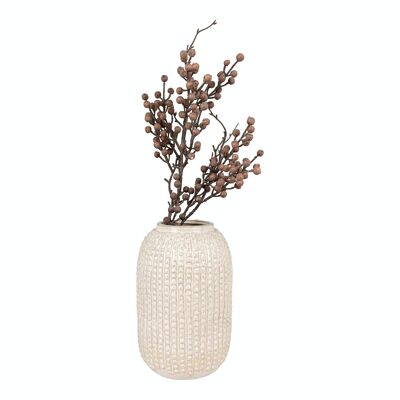 Vase - Vase in ceramic, beige with pattern, round, Ø16x25.5 cm