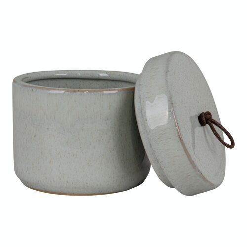 Jar - Jar in ceramic, with lid, grey, round, Ø10,5x10 cm