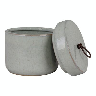 Tarro - Tarro de cerámica, con tapa, gris, redondo, Ø10,5x10 cm