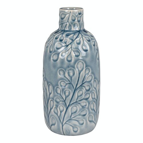 Vase - Vase in ceramic, blue with pattern, round, Ø12x26 cm