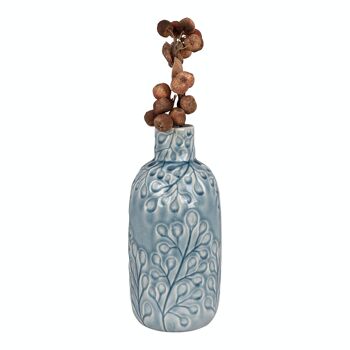 Vase - Vase en céramique, bleu avec motif, rond, Ø12x26 cm 2
