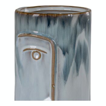 Vase - Vase en céramique, bleu bicolore, avec visage, rond, Ø9,5x17 cm 4