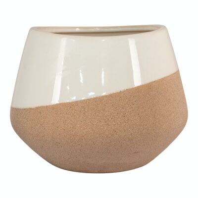 Macetero - Macetero de cerámica, beige/marrón, redondo, Ø20,5x15 cm