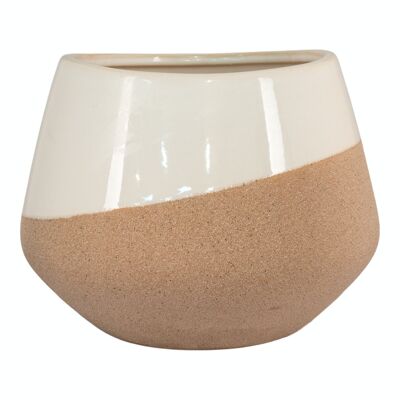 Flower pot - Flower pot in ceramic, beige/brown, round, Ø20,5x15 cm