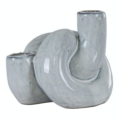Portavelas - Portavelas de cerámica, blanco jaspeado, 10,5x12,5x10,5 cm