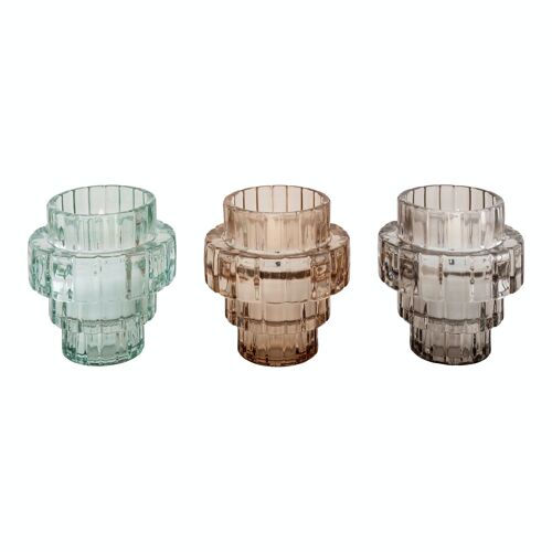Candle Holders - Candle holders in glass, green, smoked, brown, Ø7.5x8.5 cm, pack of 12