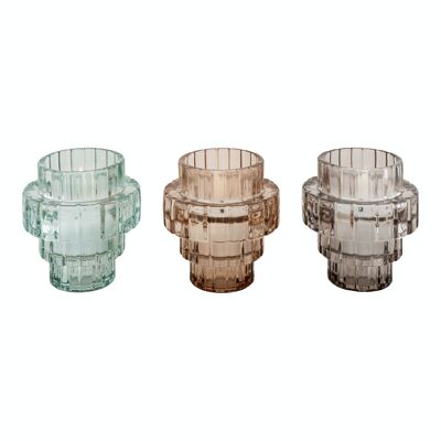 Kerzenhalter - Kerzenhalter aus Glas, grün, geräuchert, braun, Ø7,5x8,5 cm, 12er-Pack