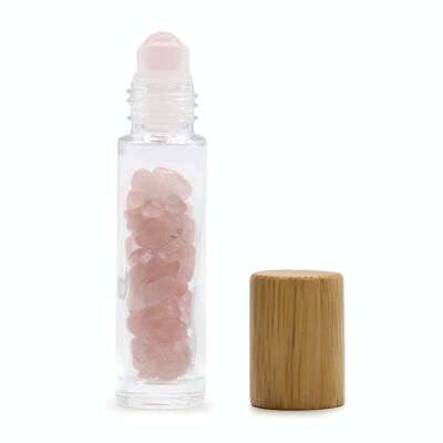 CGRB-03 - Botella de rodillo de aceite esencial de piedras preciosas - Cuarzo rosa - Tapa de madera - Se vende en 10x unidad/es por exterior
