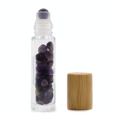 CGRB-05 – Rollflasche für ätherische Öle mit Edelsteinen – Amethyst – Holzverschluss – Verkauft in 10 Einheiten pro Außenhülle