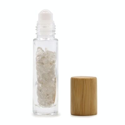 CGRB-06 - Bouteille roulante d'huile essentielle de pierres précieuses - Quartz de roche - Bouchon en bois - Vendu en 10x unité/s par extérieur