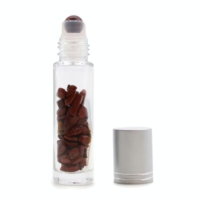 CGRB-08 – Rollflasche für ätherische Öle mit Edelsteinen – Roter Jaspis – Silberkappe – Verkauft in 10 Einheiten pro Außenhülle